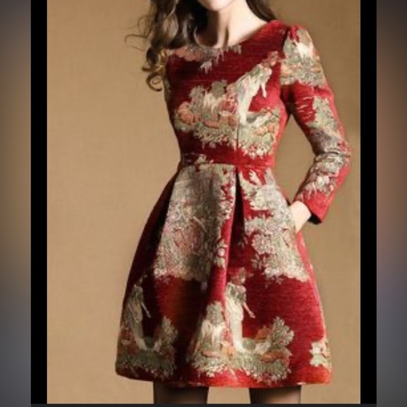 Multiflora‎ Tapestry maroon dress new classic elegant Victorian preppy pockets - Picture 1 of 16